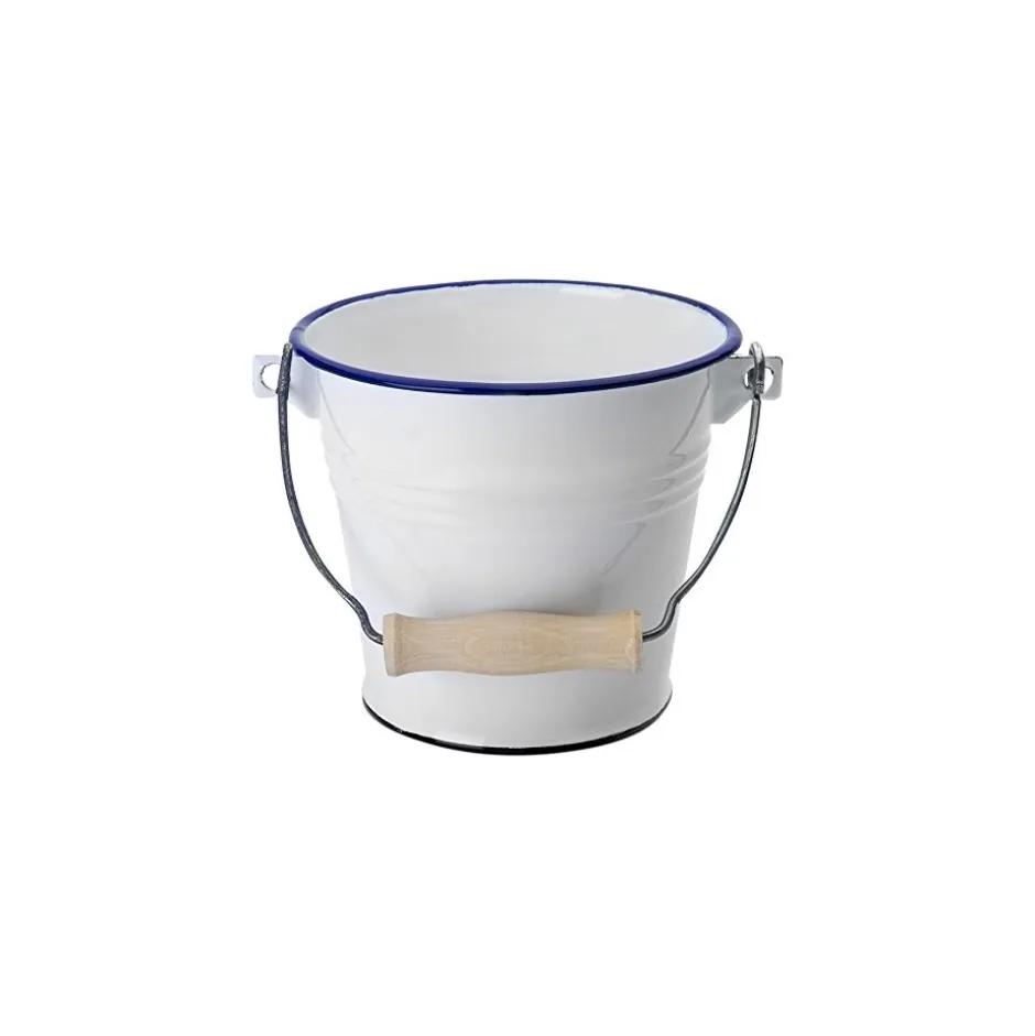 Balde con Asa 1,5lt Acero Esmaltado Blanco y Azul 14cm Ibili