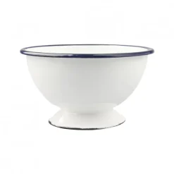 Bowl con Pie Acero Esmaltado Blanco y Azul 12cm Ibili