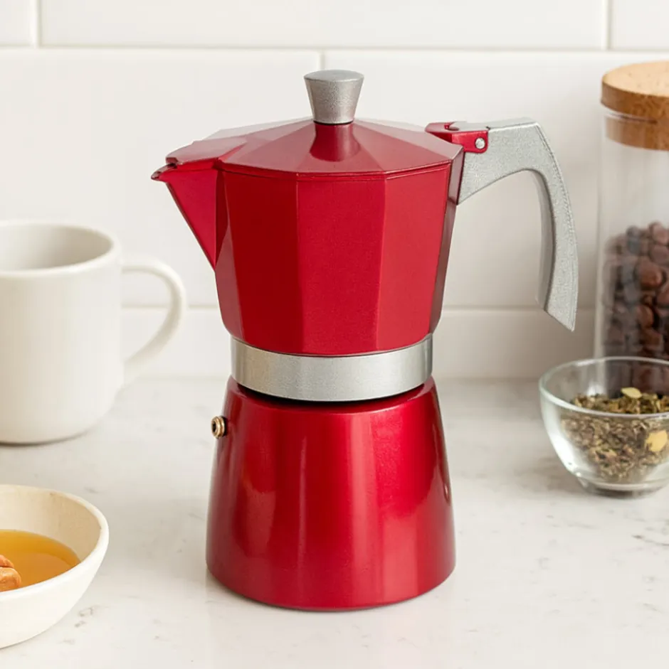 Cafetera Italiana Express 600ml Aluminio Roja Evva Ibili