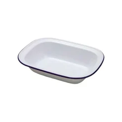 Fuente Honda Rectangular Acero Esmaltado Blanco y Azul 20cm Ibili