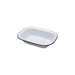 Fuente Rectangular Honda Acero Esmaltado Blanco y Azul 17cm Ibili