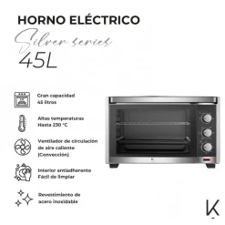 Horno Eléctrico 45lt Acero Inoxidable Silver Series KIitchen-It