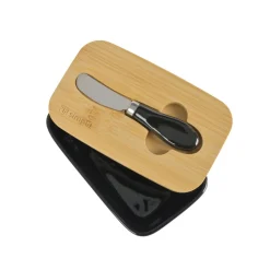 Mantequillero 600 ml Cerámica Negro con Tapa Bamboo + Cuchillo Simplit