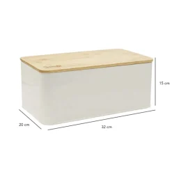 Panera Metalica con Tapa Bambu Blanca Simplit