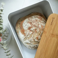 Panera Metalica con Tapa Bambu Blanca Simplit