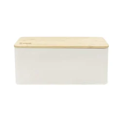 Panera Metalica con Tapa Bambu Blanca Simplit