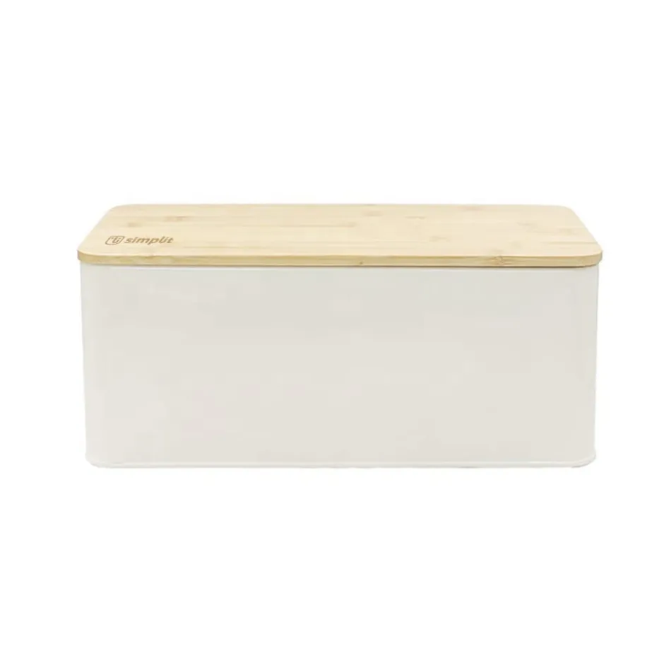 Panera Metalica con Tapa Bambu Blanca Simplit