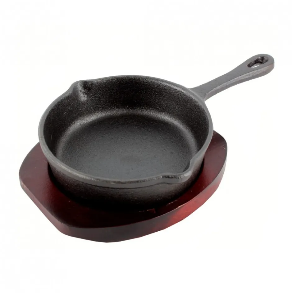 Sartén de Fierro 13cm con Base de Madera Lugano