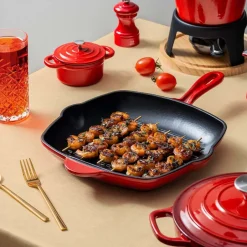 Sartén Grill Fierro Esmaltado Rojo 28x28cm Lugano