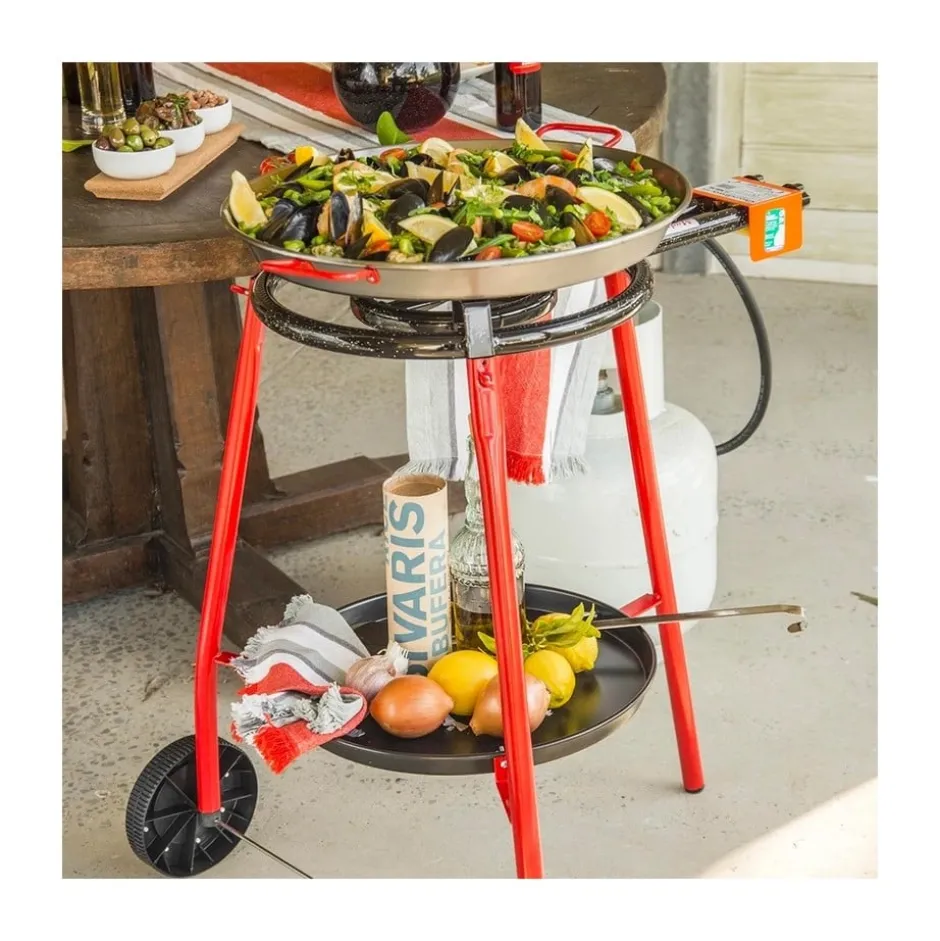 Set Andreu Paellera 46cm con Difusor y Soporte con Ruedas y Bandeja Certificado Garcima