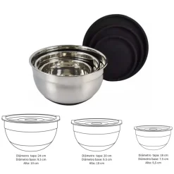 Set 3 Bowls con Tapa Acero Inoxidable Antideslizante Simplit