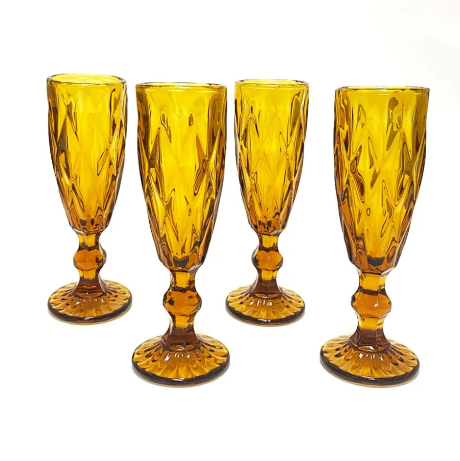 Set 4 Copas Champagne 150ml Ámbar Diamante Lugano