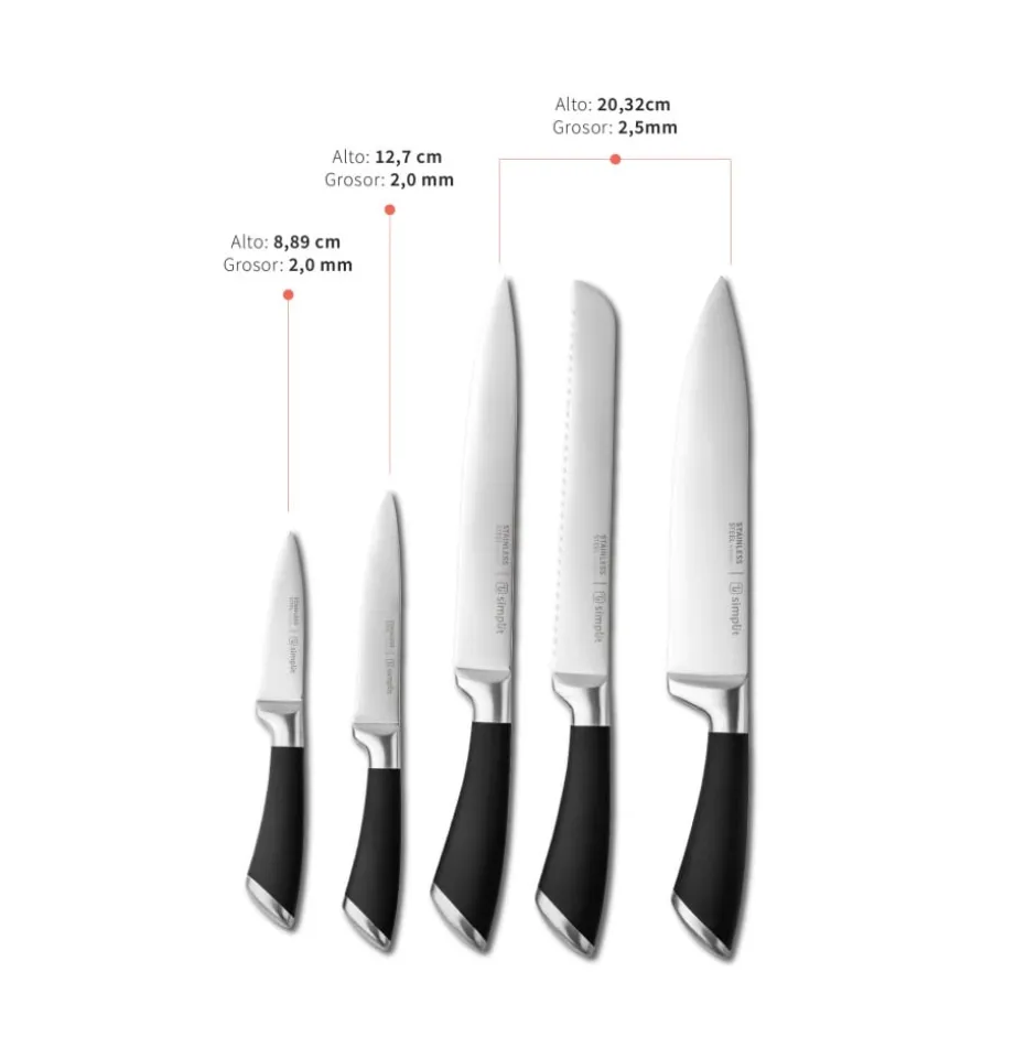 Set de 5 Cuchillos Kuche Acero Inoxidable Simplit