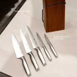 Set de 5 Cuchillos Stahl Acero Inoxidable y Taco Simplit