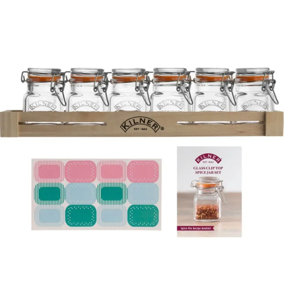 Set 6 Frascos Especias 70ml + Caja Madera Kilner