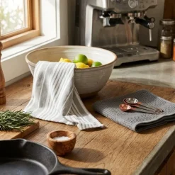 Set 2 Paños de Cocina Lineas Gris Decoexpress