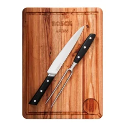 Set Parrillero: Tabla, Cuchillo y Tenedor Bosca