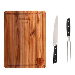 Set Parrillero: Tabla, Cuchillo y Tenedor Bosca