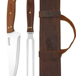 Set 2 Pc Tenedor Cuchillo Parrillero C/Funda Cuero Kangkawe