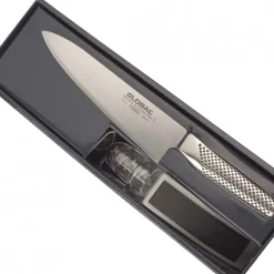 Set 2 piezas Cuchillo G2 y Afilador 220GD Global