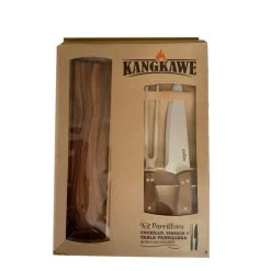 Set 3 piezas Tabla + Cuchillo + Tenedor Parrillero Kangkawe