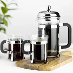 Set 3 Pzs Cafetera Francesa 600ml + Tazas 200ml Vidrio Rennes Lugano