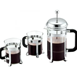 Set 3 Pzs Cafetera Francesa 600ml + Tazas 200ml Vidrio Rennes Lugano