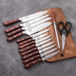 Set Taco de Madera, 12 Cuchillos, Astil y Tijeras Kangkawe