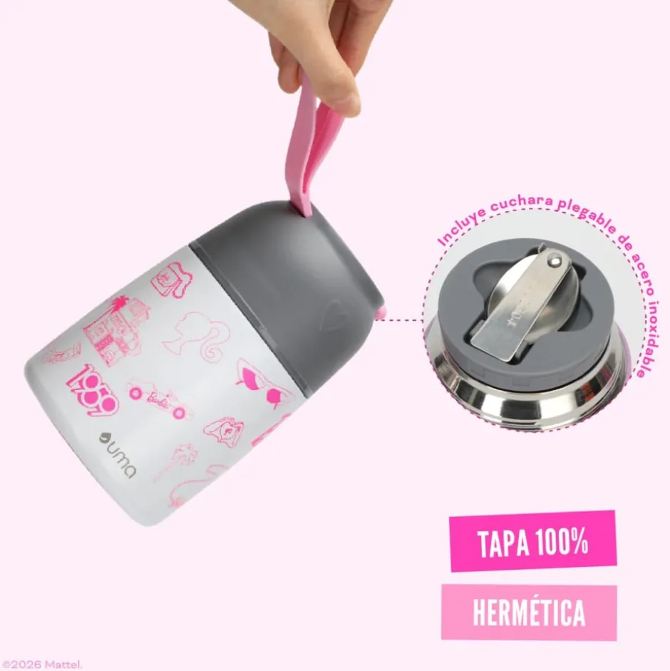 Termo Comida Barbie Fun + Cuchara 450ml Acero Inox UMA